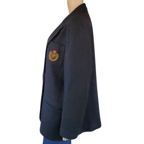 Herman Geist Crest Logo Black Wool Blazer Jacket Academia Womens 16 Lined Pocket - Picture 12 of 13